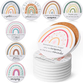 Tioncy front view of 24-piece coaster set showing fresh-style thank you prints and neat packaging