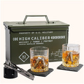 Titan LSO open tactical box display showing complete whiskey set and rugged presentation