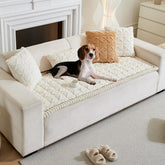 Tiwwie front view of fuzzy sofa cover protecting couch and adding comfort