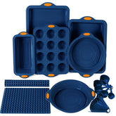 To encounter front packaging showcasing full 8-piece navy-blue set and included mats