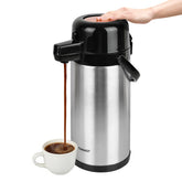 TOMAKEIT airpot front view showcasing capacity and finish, keeps drinks ready