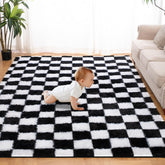 TOOHUB checkered rug front view showing bold pattern and cozy look
