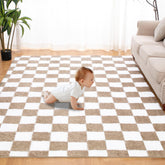 TOOHUB rug front view showing beige white checkered comfort