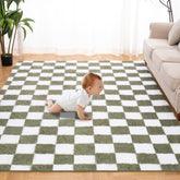TOOHUB front view of green and white checkered rug shows cozy decor benefit
