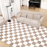TOOHUB front view of beige and white checkered rug showing cozy décor appeal