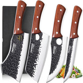 Topfeel front view of full 4PCS butcher knife set showing complete kit and versatility
