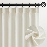 Topfinel front view of two 40x96 panels showing finished hem and pleats for elegant windows