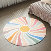 Topotdor front view of round rug adding color and warmth