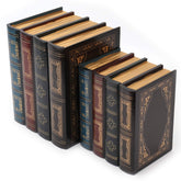 Tosnail front view of two distressed book boxes for vintage shelf styling