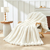Touchat cream white throw front view showing plush cozy look