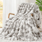 Touchat front folded blanket showing plush fur and elegant styling benefit comfort