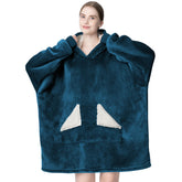 Touchat front view of dusty blue wearable blanket hoodie showing cozy look and coverage