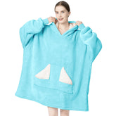 Touchat front view of teal wearable blanket hoodie showing oversized fit and hood for warmth