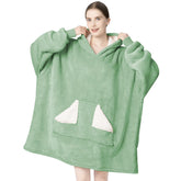 Touchat front view hooded blanket showing roomy fit and cozy hood benefit