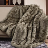 Touchat front view throw blanket showing plush grey faux fur and elegant look