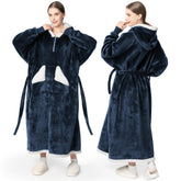 Touchat front view of long wearable blanket hoodie showing full coverage and convenience