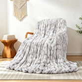 Touchat ruched faux fur throw front view showing plush texture and decorative effect