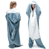 Touchat shark blanket front view showing full wearable design and fun look