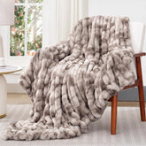 Touchat throw folded front view shows plush ruched texture and rich tie-dye coffee tone