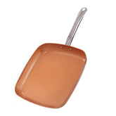 Toutrop front view of 12-inch copper square pan showing full cooking surface and handle, durable performance
