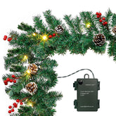 TQS garland front view showing full decorations and lights for quick setup