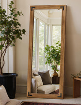 TRAHOME full-length mirror front view showing rustic frame and clear reflection