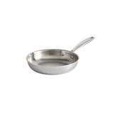 Tramontina 8-inch front view showing polished stainless finish and cooking surface benefit even heating
