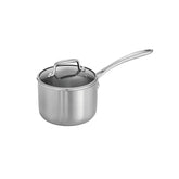 Tramontina front view showing polished saucepan and lid for reliable cooking