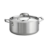 Tramontina front view showing polished finish and sturdy lid, ideal for serving