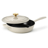 Tramontina skillet front view showing latte enamel and durable design for stylish cooking