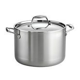 Tramontina stock pot front view showing capacity and polished finish for serving
