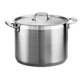 Tramontina front view showing pot and lid, sturdy build and versatile capacity