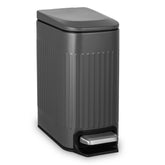 TrashAid front view compact trash can showing slim profile and lid benefit
