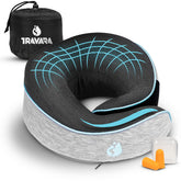 TRAVARA front view of grey neck pillow showing full support and comfort