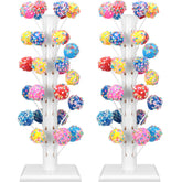 Treela front view of two white cake pop stands showing clean display benefit