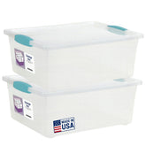 Tribello clear container front view showing volume and easy visibility benefit