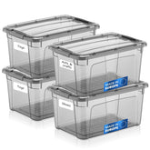 Tribello front view of the set of four tinted storage containers showing uniform design and capacity