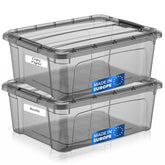 Tribello front view of two tinted bins showing sleek packaging and neat stacking benefit