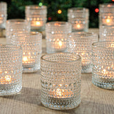 TRIRITE clear votive holder front view showing elegant shape and durable glass