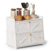 Trironsun front view of antique white bread box shows organized storage benefit
