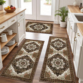 Tritard front view of brown 3-piece rug set showing full pattern and coverage
