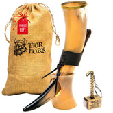 Trondebal horn and stand front view showing authentic ox horn and display benefit