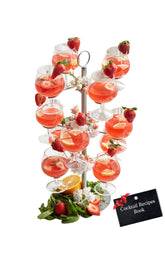 Trustic cocktail tree stand front view shows organized glass display and saves table space