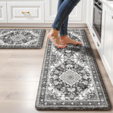 tubeamin front view of boho kitchen mat showing design and durable finish