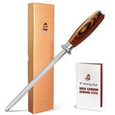 TUO honing rod front view showing full steel rod and handle for consistent maintenance