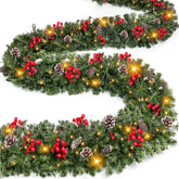 TURNMEON full-length garland front view showing warm white lights and berries