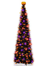 TURNMEON front view of lit 5ft black tinsel tree showing full seasonal display and ambience