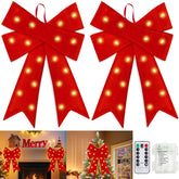 TURNMEON front view of two prelit red velvet bows highlights festive curb appeal