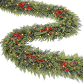 TURNMEON front view prelit garland showing full 9 ft length and lush thickness