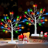TURNMEON front view of two trees showing compact seasonal décor and bright colors